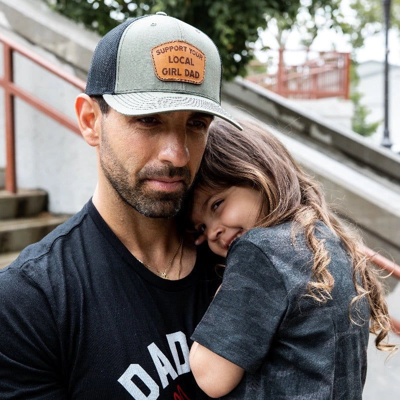Support Your Local Girl Dad Leather Patch Hat (Military Green/Black Mesh) - Clml